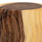 bali & pari Fuchsia Hand-carved Suar Wood Side Table - Round Sculptural Accent Table with Wave Design, Modern Boho Rustic Style for Living Room or Bedroom
