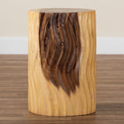 bali & pari Fuchsia Hand-carved Suar Wood Side Table - Round Sculptural Accent Table with Wave Design, Modern Boho Rustic Style for Living Room or Bedroom
