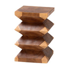 bali & pari Malati Solid Suar Wood Side Table - Hand-Carved Sculptural End Table with Zigzag Design, Modern Boho Style for Living Room or Bedroom
