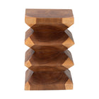bali & pari Malati Solid Suar Wood Side Table - Hand-Carved Sculptural End Table with Zigzag Design, Modern Boho Style for Living Room or Bedroom