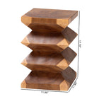 bali & pari Malati Solid Suar Wood Side Table - Hand-Carved Sculptural End Table with Zigzag Design, Modern Boho Style for Living Room or Bedroom