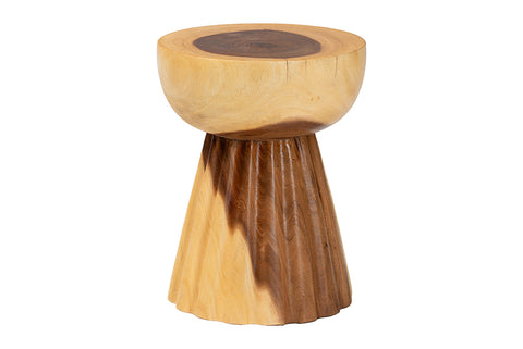 bali & pari Alara Hand-carved Suar Wood Side Table - Sculptural Pedestal Accent Table with Natural Grain, Modern Boho Style for Living Room or Bedroom
