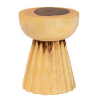 bali & pari Alara Hand-carved Suar Wood Side Table - Sculptural Pedestal Accent Table with Natural Grain, Modern Boho Style for Living Room or Bedroom