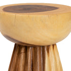 bali & pari Alara Hand-carved Suar Wood Side Table - Sculptural Pedestal Accent Table with Natural Grain, Modern Boho Style for Living Room or Bedroom