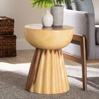 bali & pari Alara Hand-carved Suar Wood Side Table - Sculptural Pedestal Accent Table with Natural Grain, Modern Boho Style for Living Room or Bedroom