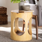 bali & pari Kaseko Hand-carved Suar Wood Side Table - Sculptural Accent Table with Open Work Design, Modern Boho Style for Living Room or Bedroom
