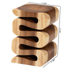 bali & pari Eliada Hand-carved Suar Wood Side Table - Wavy Sculptural Accent Table with Stacked Design, Modern Boho Style for Living Room or Bedroom
