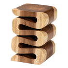 bali & pari Eliada Hand-carved Suar Wood Side Table - Wavy Sculptural Accent Table with Stacked Design, Modern Boho Style for Living Room or Bedroom
