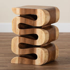 bali & pari Eliada Hand-carved Suar Wood Side Table - Wavy Sculptural Accent Table with Stacked Design, Modern Boho Style for Living Room or Bedroom