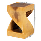 bali & pari Rapha Hand-carved Suar Wood Side Table with Shelf - Sculptural Accent Table with Twist Design, Modern Boho Style for Living Room or Bedroom