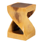 bali & pari Rapha Hand-carved Suar Wood Side Table with Shelf - Sculptural Accent Table with Twist Design, Modern Boho Style for Living Room or Bedroom