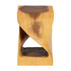 bali & pari Rapha Hand-carved Suar Wood Side Table with Shelf - Sculptural Accent Table with Twist Design, Modern Boho Style for Living Room or Bedroom