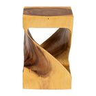 bali & pari Rapha Hand-carved Suar Wood Side Table with Shelf - Sculptural Accent Table with Twist Design, Modern Boho Style for Living Room or Bedroom