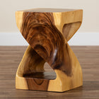 bali & pari Rapha Hand-carved Suar Wood Side Table with Shelf - Sculptural Accent Table with Twist Design, Modern Boho Style for Living Room or Bedroom