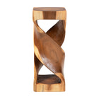 bali & pari Rapha Suar Wood Accent Table - Hand-Carved Sculptural Pedestal Stand with Twist Design, Modern Boho Side Table for Living Room or Entryway, 29.5" Tall