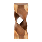 bali & pari Rapha Suar Wood Accent Table - Hand-Carved Sculptural Pedestal Stand with Twist Design, Modern Boho Side Table for Living Room or Entryway, 29.5" Tall