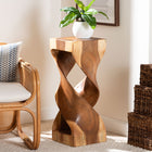 bali & pari Rapha Suar Wood Accent Table - Hand-Carved Sculptural Pedestal Stand with Twist Design, Modern Boho Side Table for Living Room or Entryway, 29.5" Tall