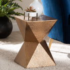 Baxton Studio Pacey Textured Metal Accent Table - Geometric Gold Side Table with Hourglass Silhouette for Indoor or Semi-Outdoor Use