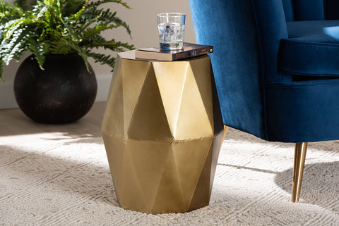 Baxton Studio Salman Geometric Bronze Metal Accent Table - Faceted Modern Side Table for Indoor or Semi-Outdoor Use