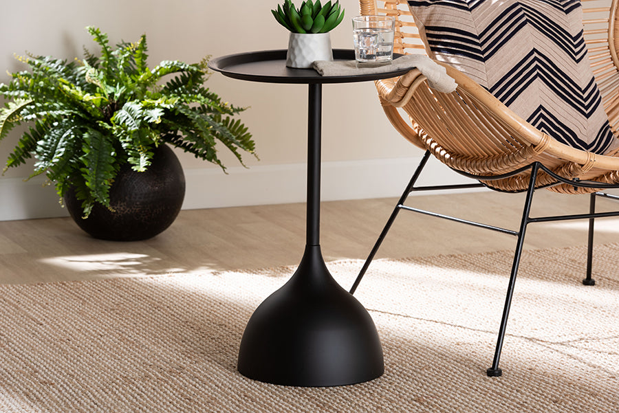 Baxton Studio Webb Black Metal Pedestal Side Table - Modern Accent Table with Round Tray Top for Indoor or Semi-Outdoor Use