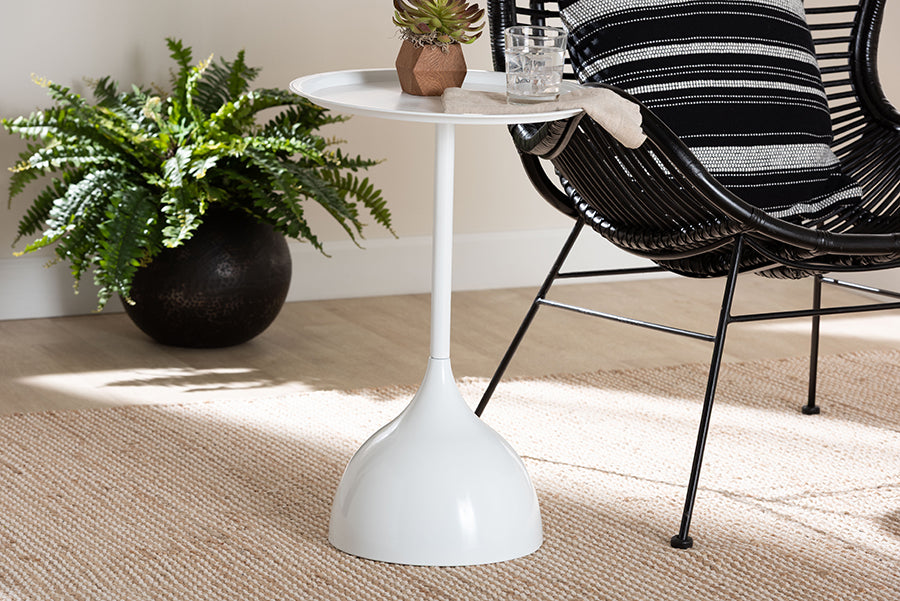 Baxton Studio Webb White Metal Pedestal Side Table - Modern Accent Table with Round Tray Top for Indoor or Semi-Outdoor Use