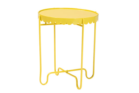 Baxton Studio Laverne Yellow Metal Side Table with Scalloped Tray Top - Round Accent Table with Decorative Base for Indoor or Semi-Outdoor Use