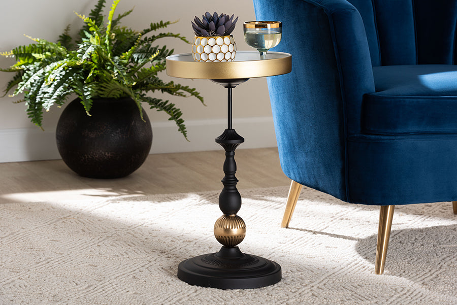 Baxton Studio Javion Modern Glam Round Accent Side Table - Black & Gold Metal End Table with Tray Top for Indoor or Semi-Outdoor Use