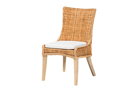 bali & pari Derris Natural Rattan Dining Chair with Cushion - Tall Wingback Side Chair with Solid Mango Wood Legs, Boho Coastal Style for Kitchen or Dining Room Seating, Light Honey