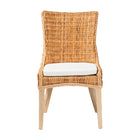bali & pari Derris Natural Rattan Dining Chair with Cushion - Tall Wingback Side Chair with Solid Mango Wood Legs, Boho Coastal Style for Kitchen or Dining Room Seating, Light Honey
