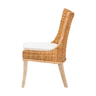 bali & pari Derris Natural Rattan Dining Chair with Cushion - Tall Wingback Side Chair with Solid Mango Wood Legs, Boho Coastal Style for Kitchen or Dining Room Seating, Light Honey