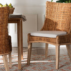bali & pari Derris Natural Rattan Dining Chair with Cushion - Tall Wingback Side Chair with Solid Mango Wood Legs, Boho Coastal Style for Kitchen or Dining Room Seating, Light Honey