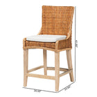 bali & pari Derris Natural Rattan Counter Stool with Cushion - Tall Wingback Stool with Solid Mango Wood Legs and Footrest, Boho Coastal Style for Kitchen Island or Dining Area Seating, Light Honey