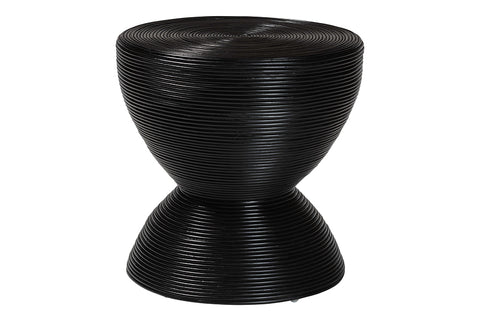 bali & pari Tokyo Laminated Natural Rattan Side Table -  Hourglass Accent Table with Modern Sculptural Design, Boho Chic Style for Living Room or Bedroom, Black