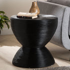 bali & pari Tokyo Laminated Natural Rattan Side Table -  Hourglass Accent Table with Modern Sculptural Design, Boho Chic Style for Living Room or Bedroom, Black