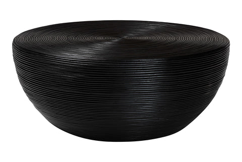 bali & pari Tokyo Laminated Natural Rattan Coffee Table - Handcrafted Bowl-Shaped Center Table for Living Room, Coastal Boho Style Furniture in Black