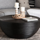 bali & pari Tokyo Laminated Natural Rattan Coffee Table - Handcrafted Bowl-Shaped Center Table for Living Room, Coastal Boho Style Furniture in Black