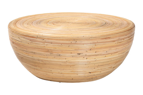 bali & pari Tokyo Laminated Natural Rattan Coffee Table - Handcrafted Bowl-Shaped Center Table for Living Room, Coastal Boho Style Furniture in Natural Brown