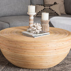 bali & pari Tokyo Laminated Natural Rattan Coffee Table - Handcrafted Bowl-Shaped Center Table for Living Room, Coastal Boho Style Furniture in Natural Brown