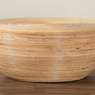 bali & pari Tokyo Laminated Natural Rattan Coffee Table - Handcrafted Bowl-Shaped Center Table for Living Room, Coastal Boho Style Furniture in Natural Brown