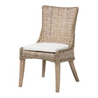 bali & pari Derris Natural Rattan Dining Chair with Cushion - Tall Wingback Side Chair with Solid Mango Wood Legs, Boho Coastal Style for Kitchen or Dining Room Seating, Greywashed