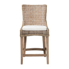 bali & pari Derris Natural Rattan Counter Stool with Cushion - Tall Wingback Stool with Solid Mango Wood Legs and Footrest, Boho Coastal Style for Kitchen Island or Dining Area Seating, Greywashed