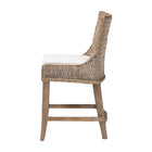 bali & pari Derris Natural Rattan Counter Stool with Cushion - Tall Wingback Stool with Solid Mango Wood Legs and Footrest, Boho Coastal Style for Kitchen Island or Dining Area Seating, Greywashed