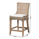 bali & pari Derris Natural Rattan Counter Stool with Cushion - Tall Wingback Stool with Solid Mango Wood Legs and Footrest, Boho Coastal Style for Kitchen Island or Dining Area Seating, Greywashed