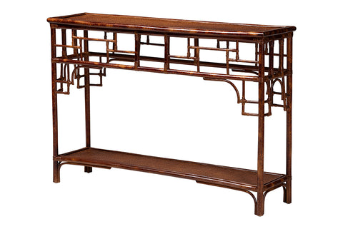 bali & pari Sebalio Tortoise Natural Rattan Console Table with Open Shelf - Vintage Style Accent Table for Entryway, Hallway or Coastal Living Space