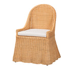 bali & pari Maya Natural Rattan Accent Chair - Hand Woven Wicker Dining Chair with Scalloped Skirt and Cushion, Coastal Boho Style Seating for Dining or Living Room, Light Honey