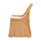 bali & pari Maya Natural Rattan Accent Chair - Hand Woven Wicker Dining Chair with Scalloped Skirt and Cushion, Coastal Boho Style Seating for Dining or Living Room, Light Honey