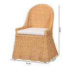 bali & pari Maya Natural Rattan Accent Chair - Hand Woven Wicker Dining Chair with Scalloped Skirt and Cushion, Coastal Boho Style Seating for Dining or Living Room, Light Honey