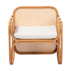 bali & pari Cambridge Natural Rattan Armchair - Handcrafted Lounge Chair with Cushion, Rounded Frame with Cane Woven Panels, Accent Seating for Living Room or Sunroom