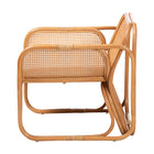 bali & pari Cambridge Natural Rattan Armchair - Handcrafted Lounge Chair with Cushion, Rounded Frame with Cane Woven Panels, Accent Seating for Living Room or Sunroom