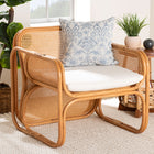 bali & pari Cambridge Natural Rattan Armchair - Handcrafted Lounge Chair with Cushion, Rounded Frame with Cane Woven Panels, Accent Seating for Living Room or Sunroom